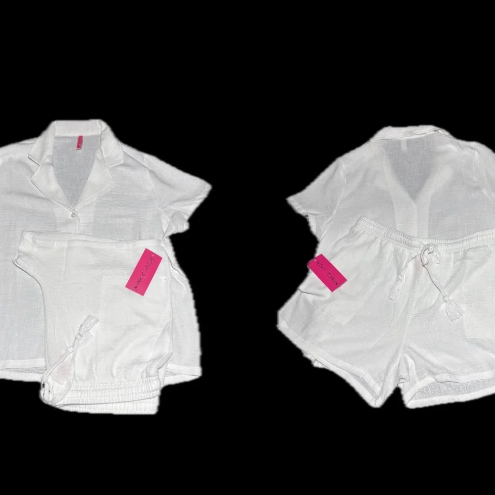 NWT Betsey Johnson 2 Piece Button Down Shirt & Short Set White Size Medium - Picture 13 of 13
